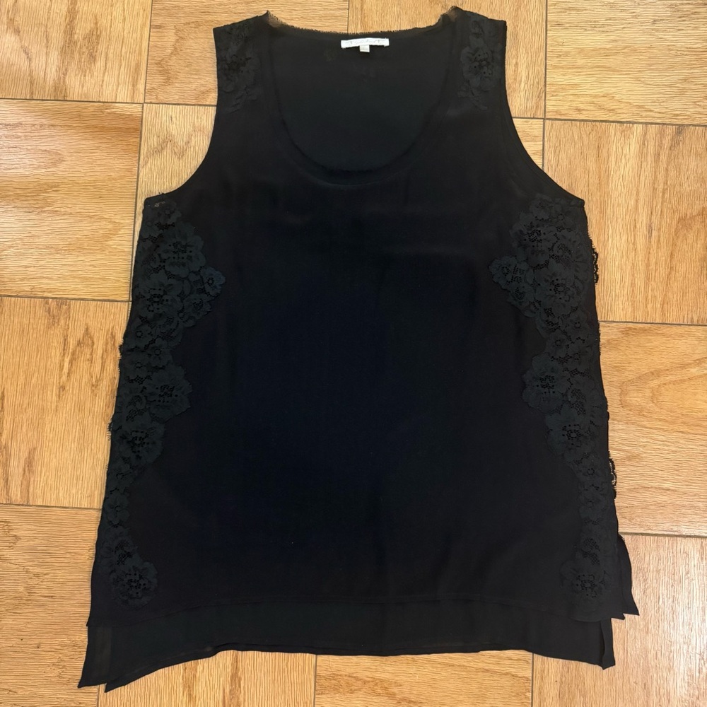 Gold Hawk Black Silk Blouse with Lace Floral Details